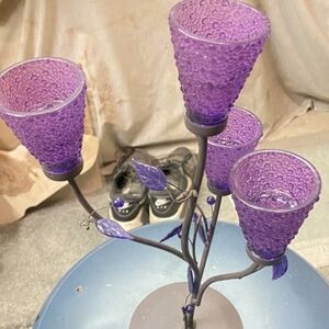 Purple Glass Candle Holder